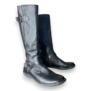 BOC Women Brown Black Leather Wide Calf Strappy Riding Comfy Flat Tall Boots 9.5